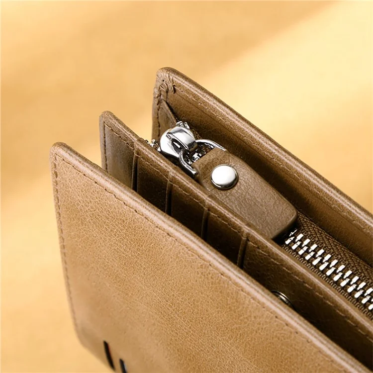 Dante QB4013 Bolsa de Monedas Rfid Bloqueo Men Billetera Corta Capa de Vintage Top Caquero Con Bolsillo Con Cremallera de Bolsillo - Café