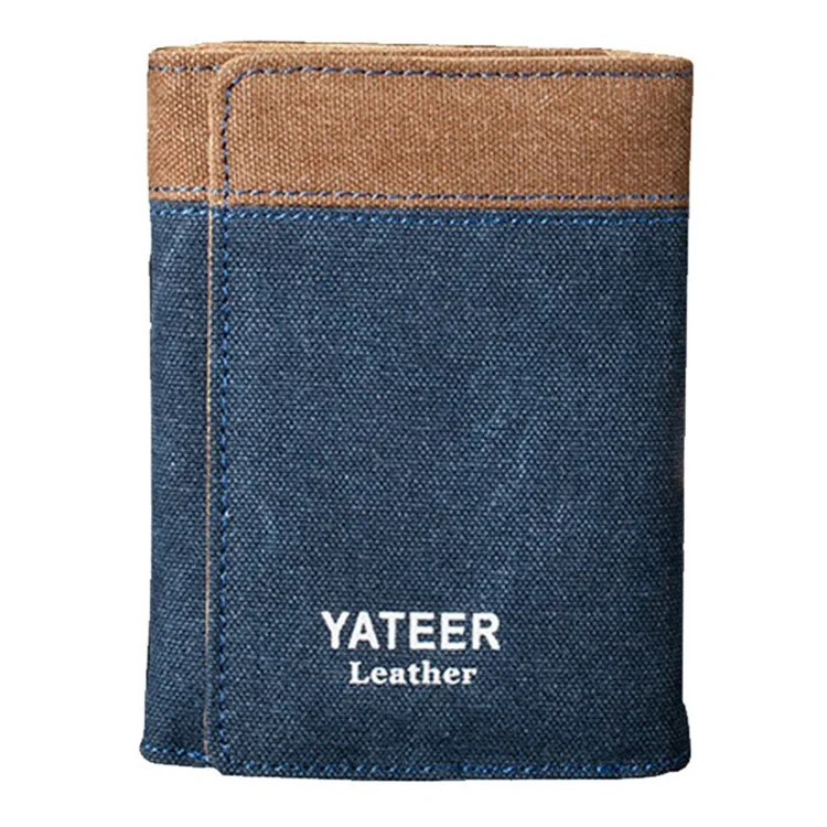 Yateer 123 Men Casual Colorir Tela de Emenda Tríforada Saco de Armazenamento de Carteira de Carteira Curta de Carteira Curta - Azul / Com Carta