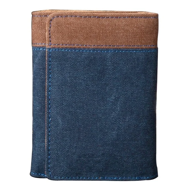 YATEER 123 Casual Men Color Splicing Canvas Trifold Short Wallet Cash Card Storage Bag - Blue / Blank