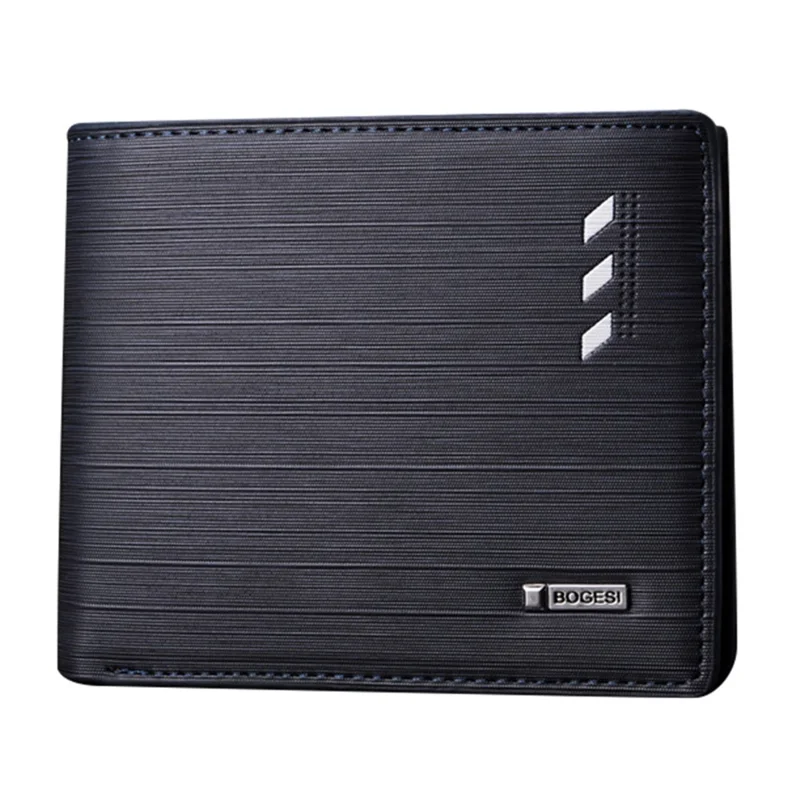 BOGESI 724 Men's PU Leather Wallet Ultra Strong Stitching Slim Billfold Card Holder Bag Pouch - Blue / Horizontal Flip