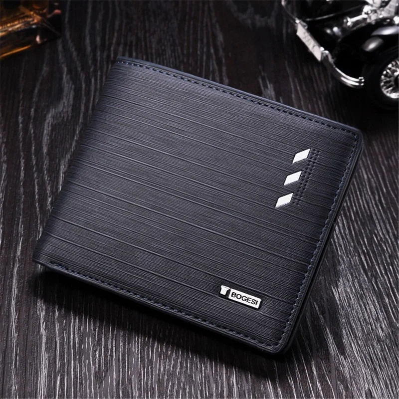 BOGESI 724 Men's PU Leather Wallet Ultra Strong Stitching Slim Billfold Card Holder Bag Pouch - Blue / Horizontal Flip