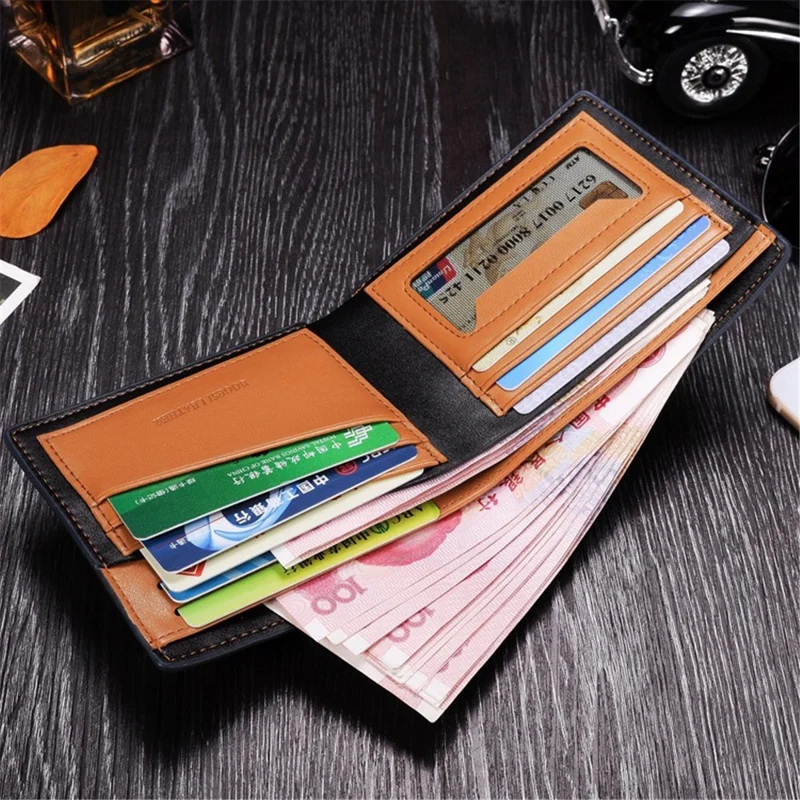 BOGESI 724 Men's PU Leather Wallet Ultra Strong Stitching Slim Billfold Card Holder Bag Pouch - Blue / Horizontal Flip