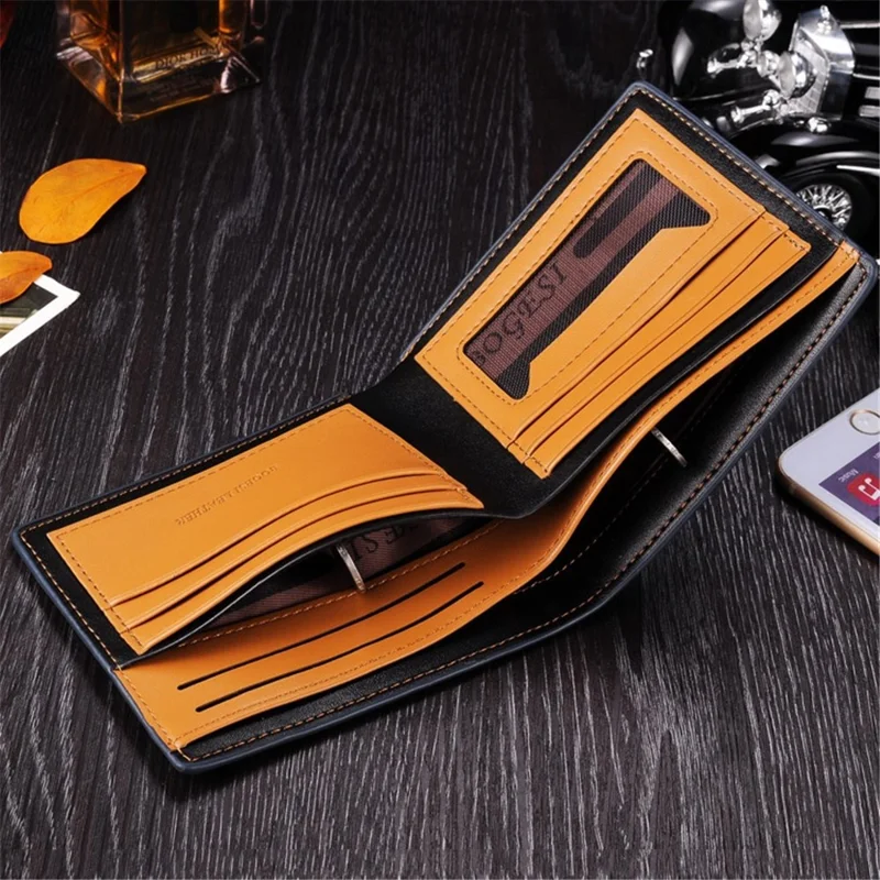 BOGESI 724 Men's PU Leather Wallet Ultra Strong Stitching Slim Billfold Card Holder Bag Pouch - Blue / Horizontal Flip