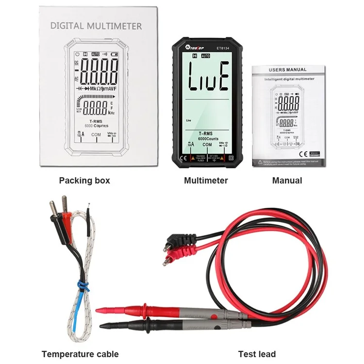 TOOLTOP ET8134 4.7-inch LCD Digital Multimeter AC Direct Current Voltage Current Measure Capacitance Resistance Temperature Measuring Tool
