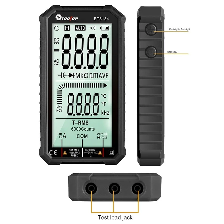 TOOLTOP ET8134 4.7-inch LCD Digital Multimeter AC Direct Current Voltage Current Measure Capacitance Resistance Temperature Measuring Tool