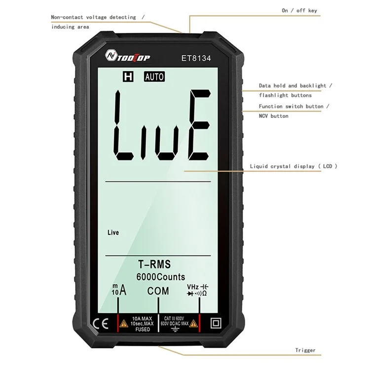 TOOLTOP ET8134 4.7-inch LCD Digital Multimeter AC Direct Current Voltage Current Measure Capacitance Resistance Temperature Measuring Tool
