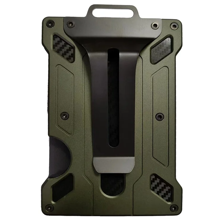 RFID Blocking Aluminum Alloy Card Holder ID Credit Card Cash Storage Case with Clip - Army Green