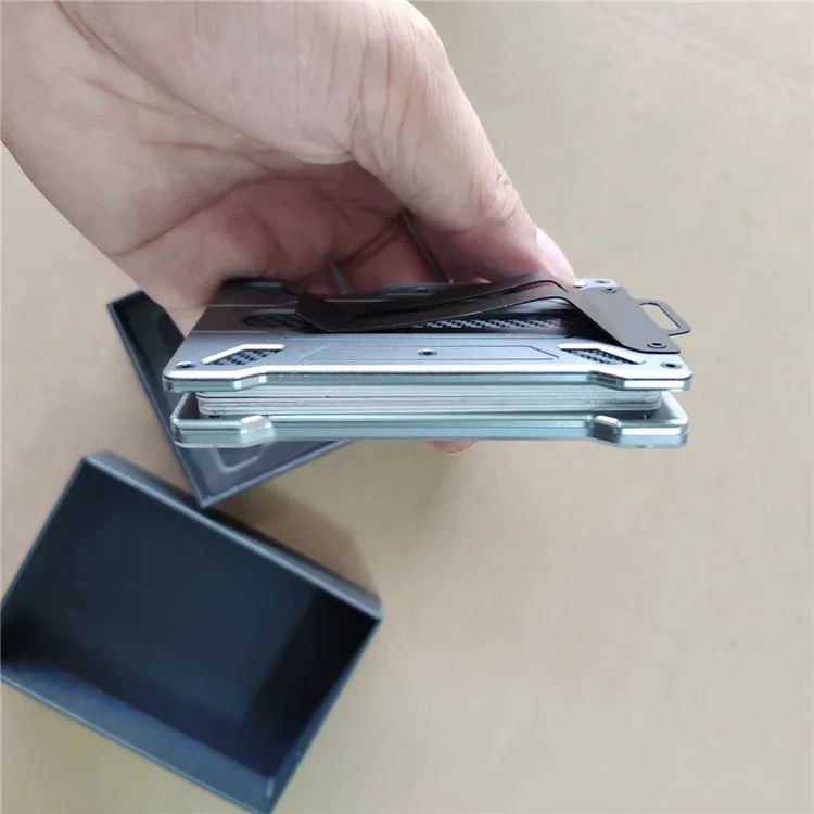 RFID Blocking Aluminum Alloy Card Holder ID Credit Card Cash Storage Case with Clip - Army Green