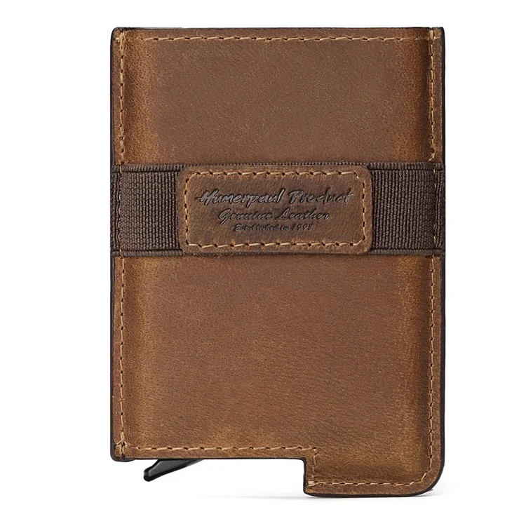 BP977 RFID Blocking Full Grain Cowhide Leather Card Pouch Bag Multifunction Wallet Cash Holder - Marrom