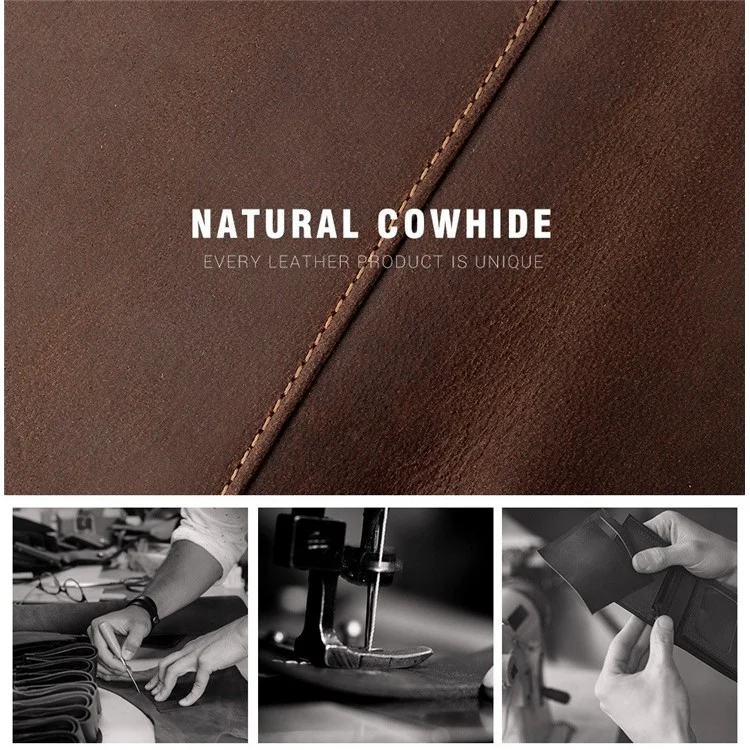 BP977 RFID Blocking Full Grain Cowhide Leather Card Pouch Bag Multifunction Wallet Cash Holder - Marrom