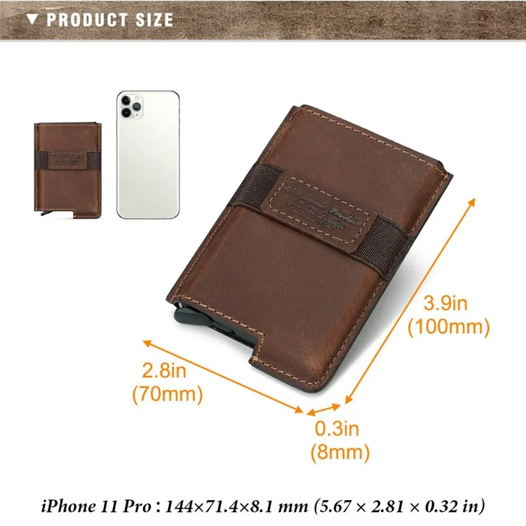 BP977 RFID Blocking Full Grain Cowhide Leather Card Pouch Bag Multifunction Wallet Cash Holder - Marrom
