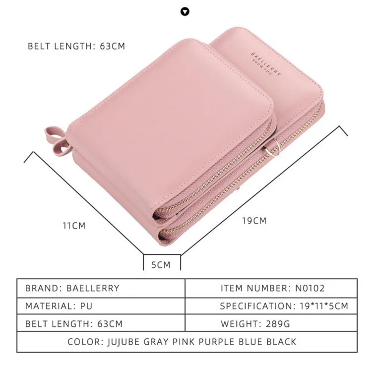 BAELLERRY N0102 Crossbody Bag for Women, Comfortable Shoulder Bag Teen Girl's Long Strap Purse Clutch Wallet Phone Bag - Purple