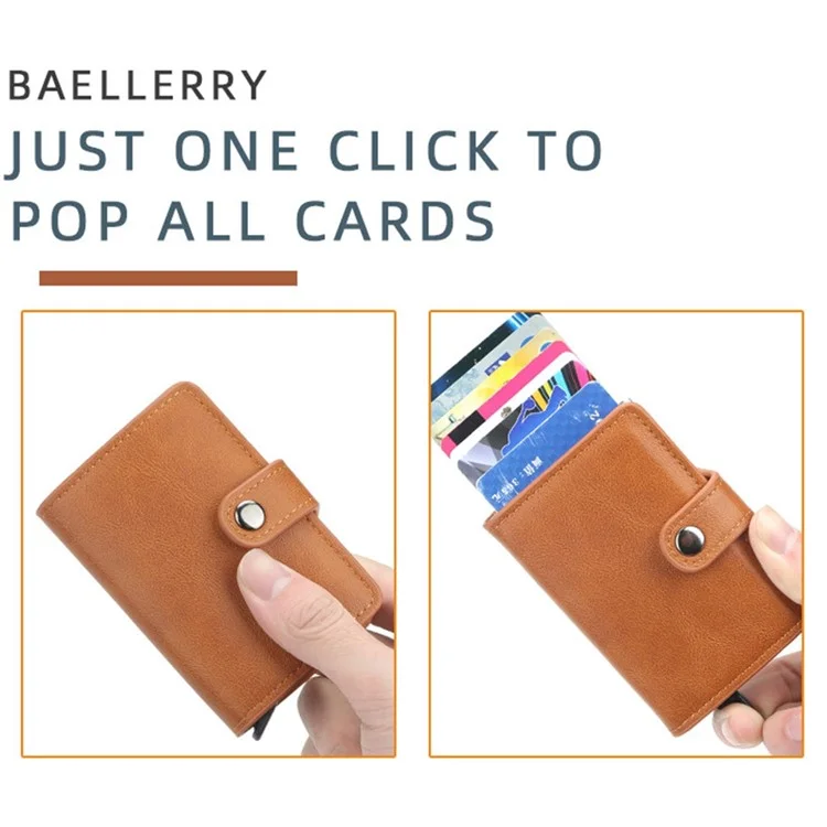 BAELLERRY K9122 Minimalist Pop Up Card Case PU Leather RFID Blocking Credit Card Holder Wallet - Black