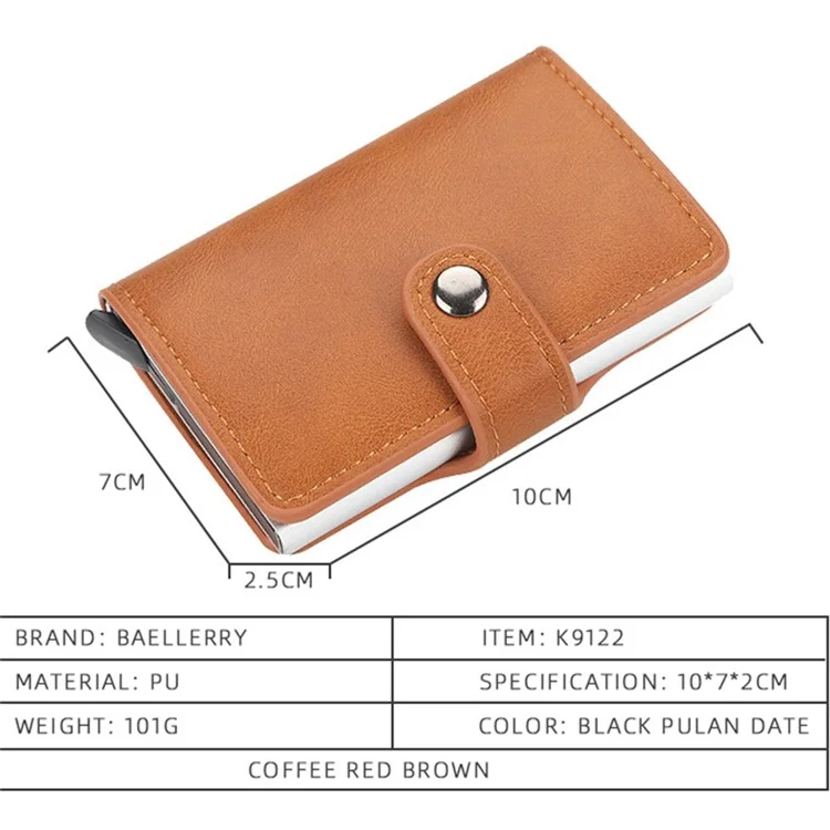 BAELLERRY K9122 Minimalist Pop Up Card Case PU Leather RFID Blocking Credit Card Holder Wallet - Black