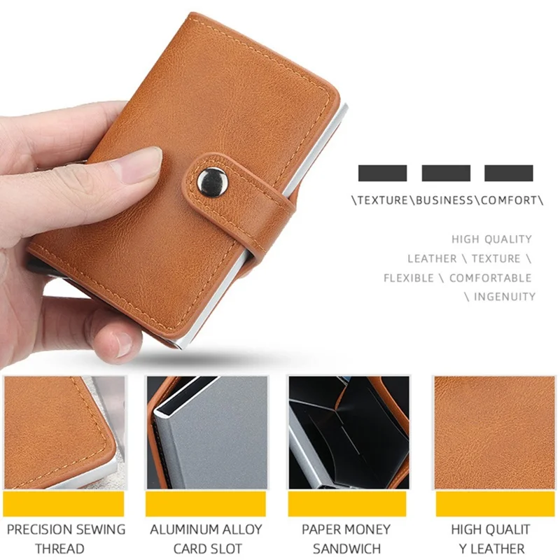 BAELLERRY K9122 Minimalist Pop Up Card Case PU Leather RFID Blocking Credit Card Holder Wallet - Coffee