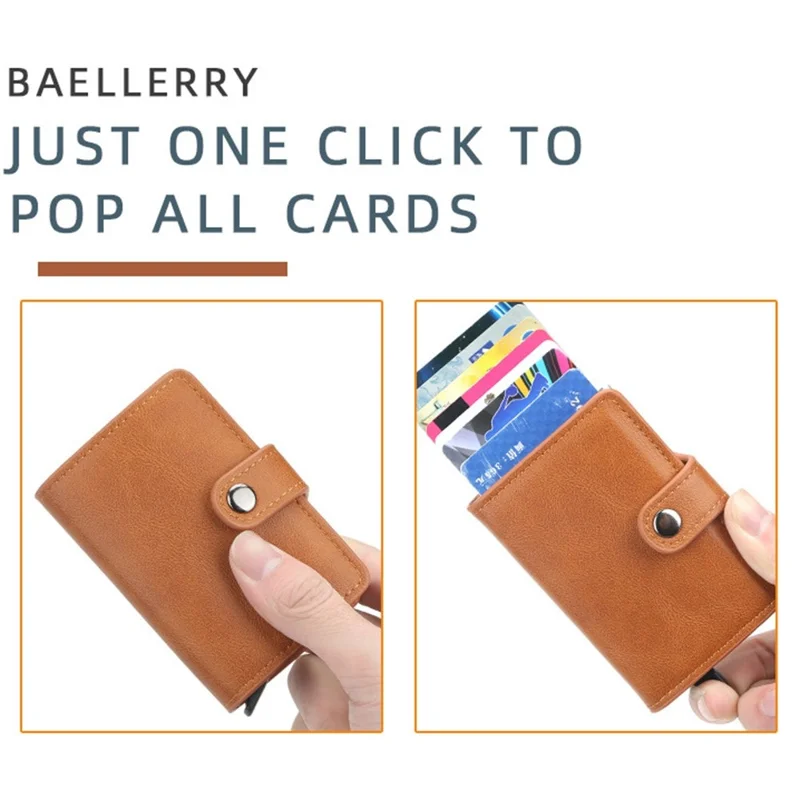 BAELLERRY K9122 Minimalist Pop Up Card Case PU Leather RFID Blocking Credit Card Holder Wallet - Coffee