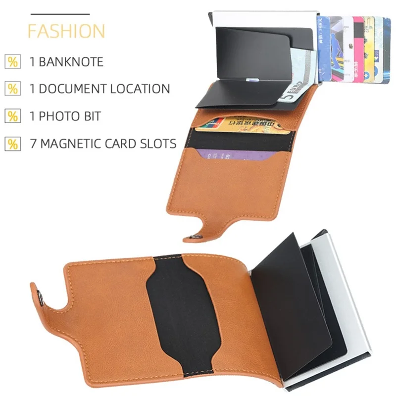BAELLERRY K9122 Minimalist Pop Up Card Case PU Leather RFID Blocking Credit Card Holder Wallet - Coffee