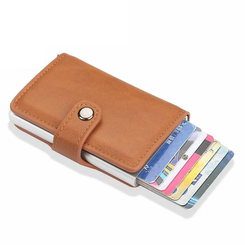 BAELLERRY K9122 Minimalist Pop Up Card Case PU Leather RFID Blocking Credit Card Holder Wallet - Coffee