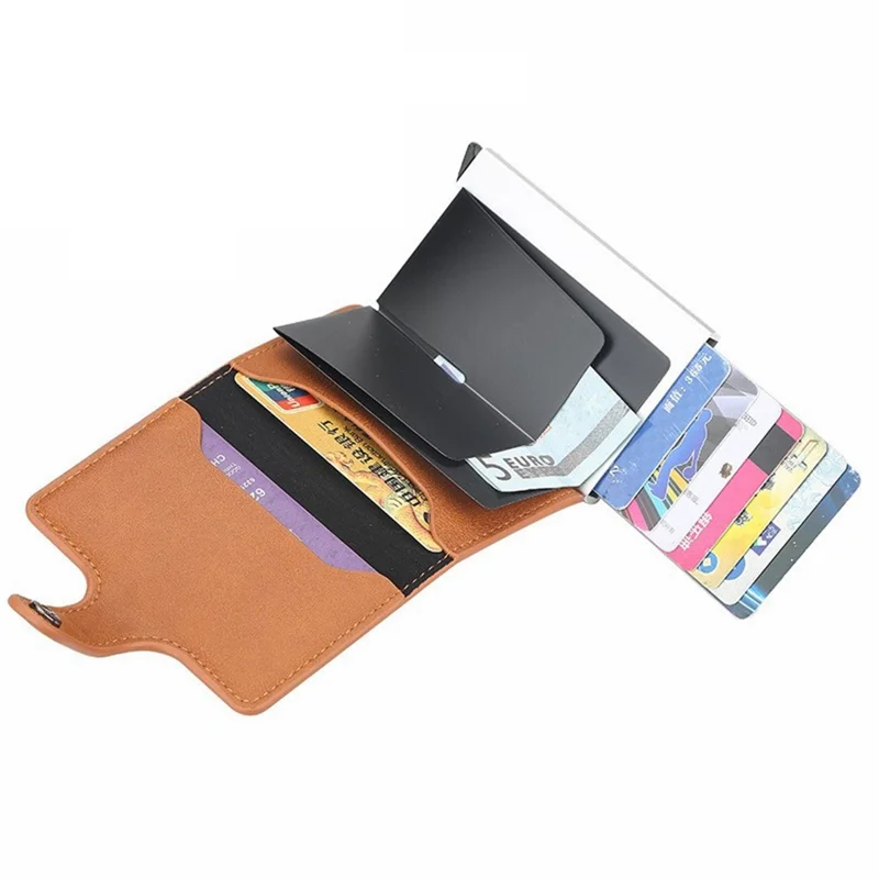 BAELLERRY K9122 Minimalist Pop Up Card Case PU Leather RFID Blocking Credit Card Holder Wallet - Coffee