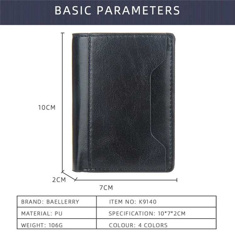 BAELLERRY K9140 Automatic Pop Up Aluminum Alloy Card Case RFID Blocking PU Leather Credit Card Holder Wallet - Black