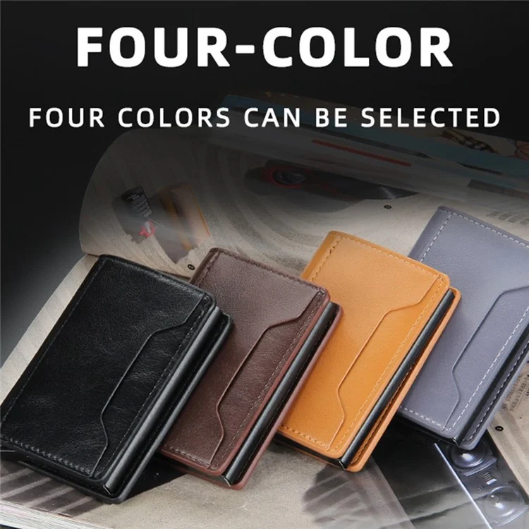 BAELLERRY K9140 Automatic Pop Up Aluminum Alloy Card Case RFID Blocking PU Leather Credit Card Holder Wallet - Black