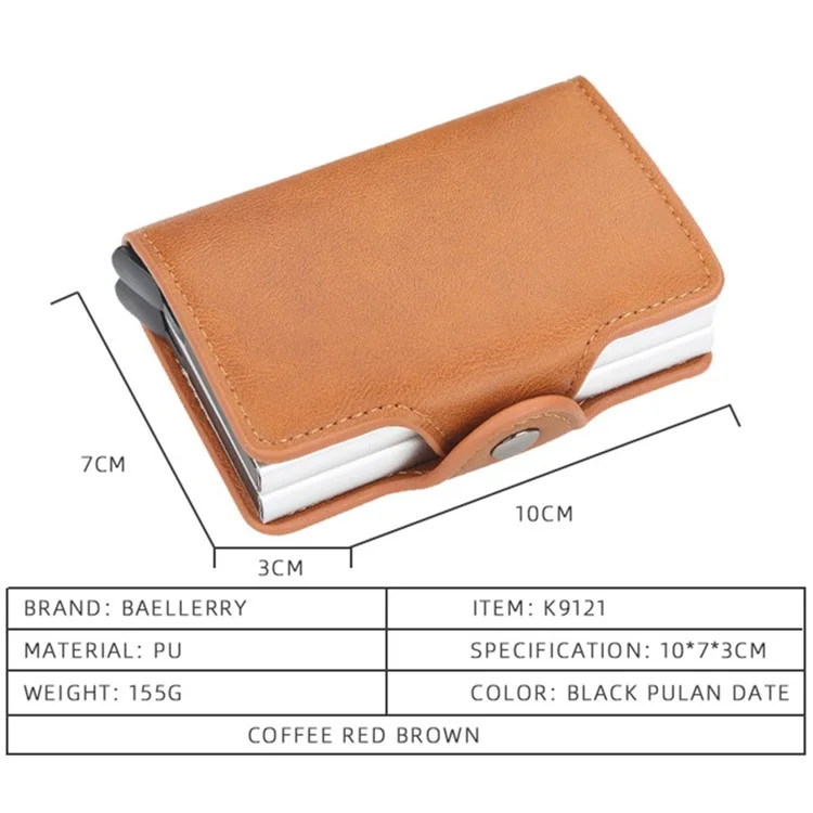 BAELLERRY K9121 PU Leather Credit Card Holder Wallet RFID Blocking Pop Up Card Case - Black