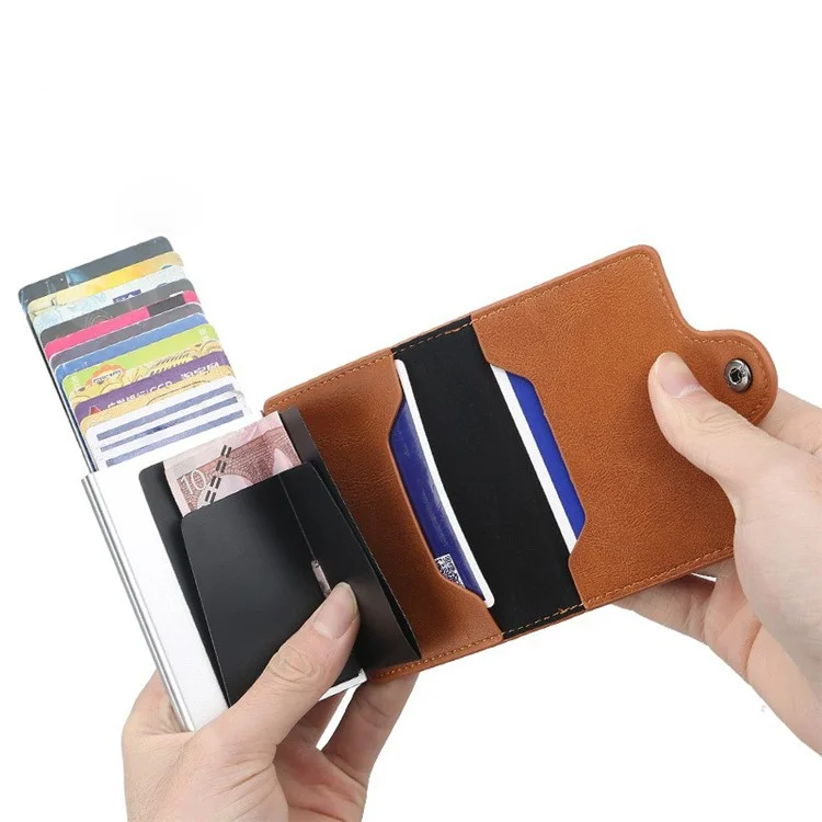 BAELLERRY K9121 PU Leather Credit Card Holder Wallet RFID Blocking Pop Up Card Case - Black