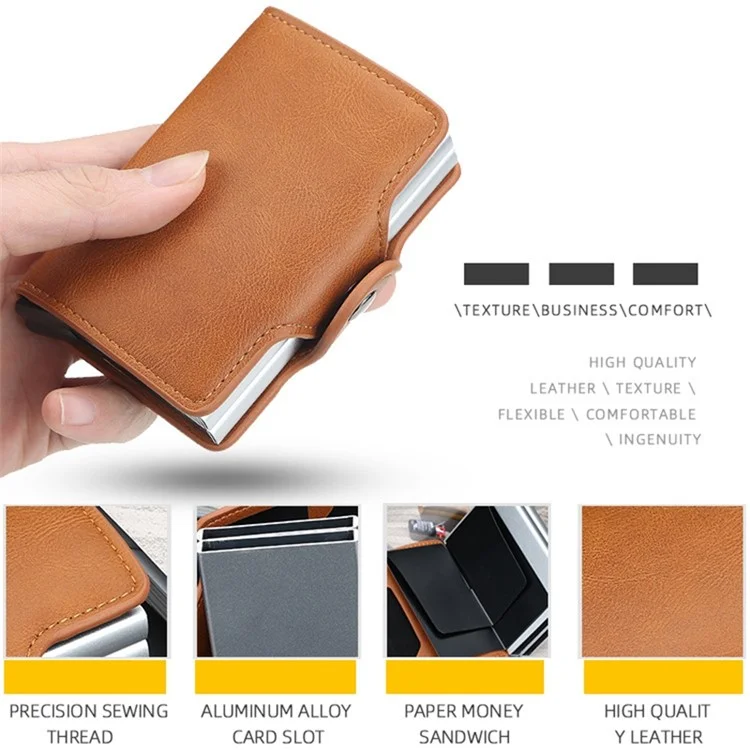 BAELLERRY K9121 PU Leather Credit Card Holder Wallet RFID Blocking Pop Up Card Case - Black