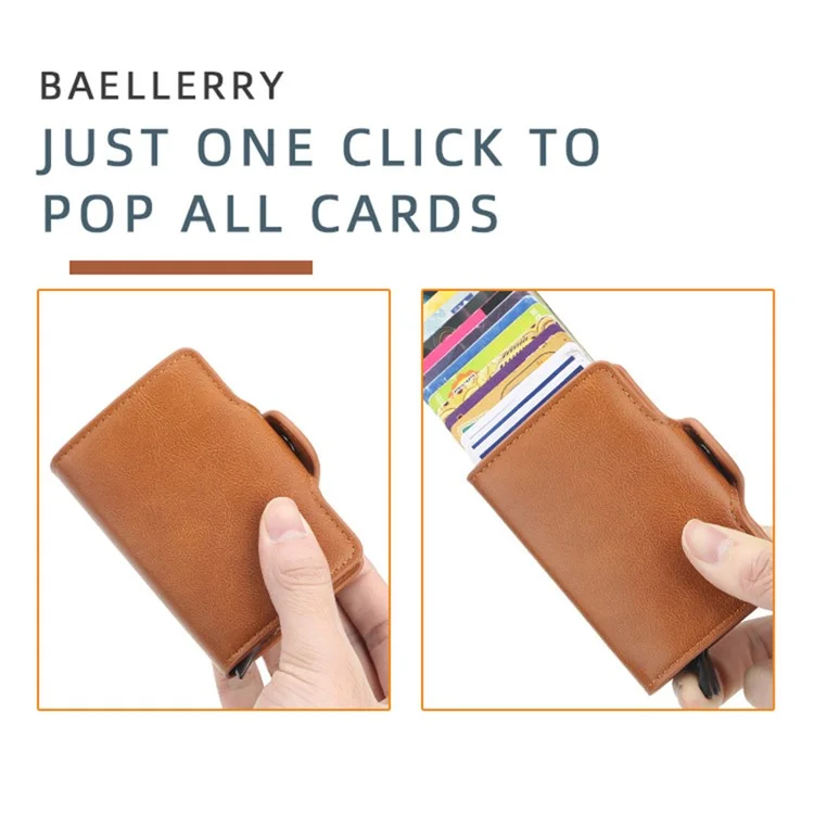 BAELLERRY K9121 PU Leather Credit Card Holder Wallet RFID Blocking Pop Up Card Case - Black