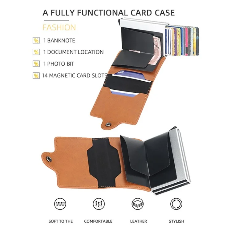 BAELLERRY K9121 PU Leather Credit Card Holder Wallet RFID Blocking Pop Up Card Case - Black