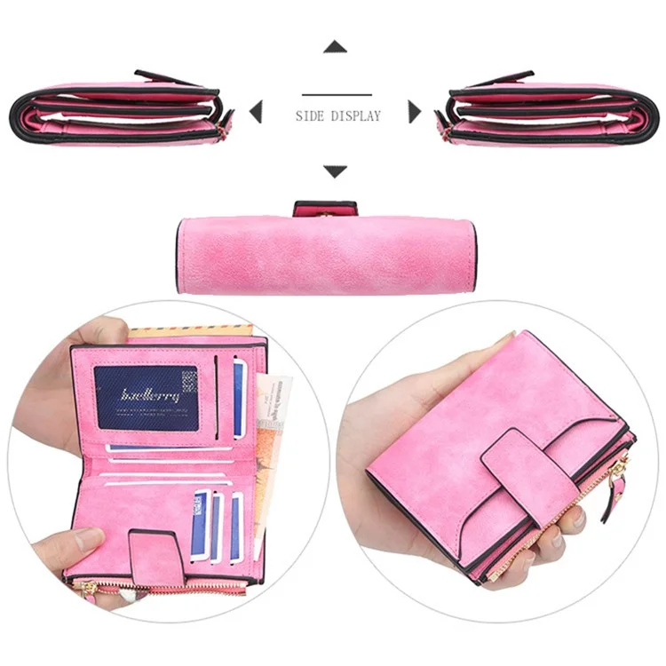 BAELLERRY N2347 Zipper Hasp Short Wallet Women PU Leather Purse Coin Credit Card Holder - Brown