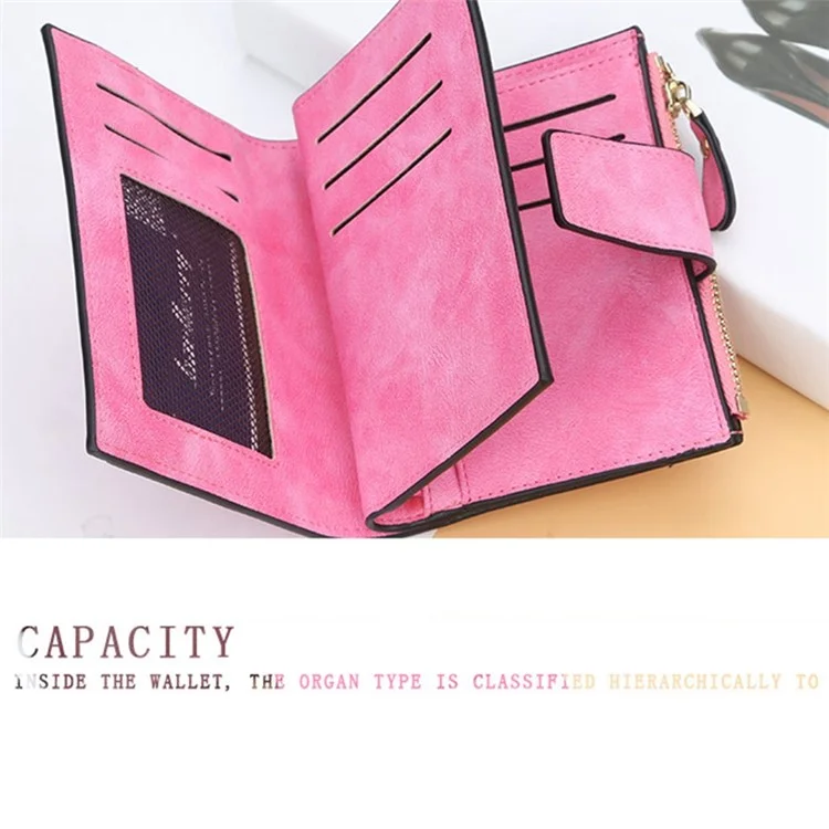 BAELLERRY N2347 Zipper Hasp Short Wallet Women PU Leather Purse Coin Credit Card Holder - Brown