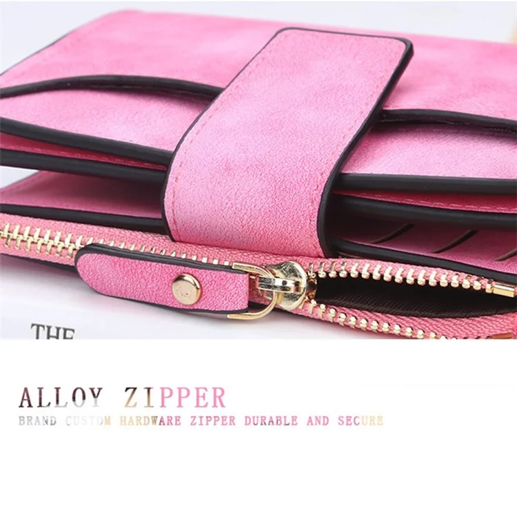 BAELLERRY N2347 Zipper Hasp Short Wallet Women PU Leather Purse Coin Credit Card Holder - Brown