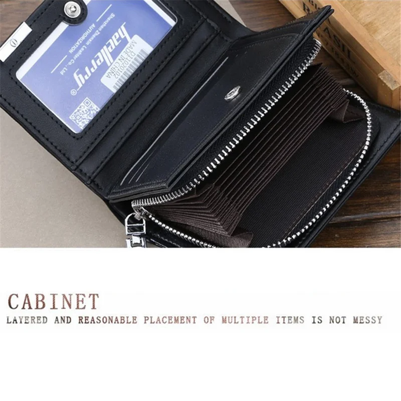 BAELLERRY 1102 Heren Effen Kleur Korte Portemonnee met Ritsvak Design PU Leren Portemonnee voor Munten en Kaarten - Zwart