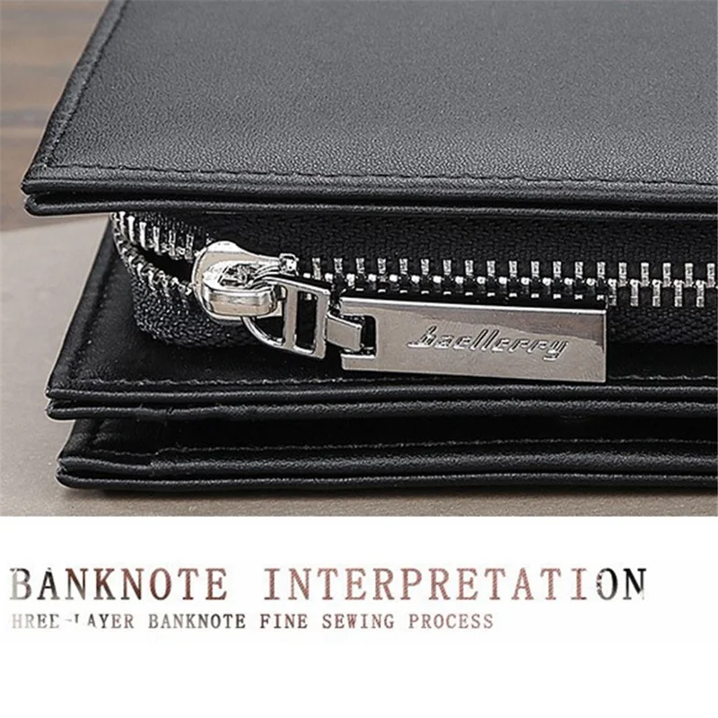 BAELLERRY 1102 Heren Effen Kleur Korte Portemonnee met Ritsvak Design PU Leren Portemonnee voor Munten en Kaarten - Zwart