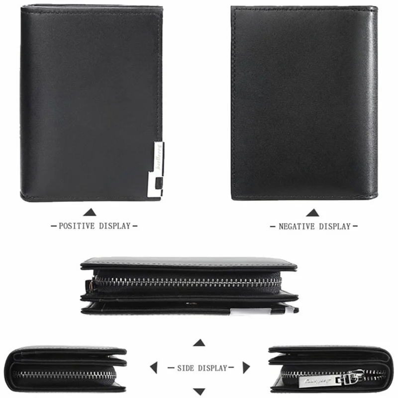 BAELLERRY 1102 Heren Effen Kleur Korte Portemonnee met Ritsvak Design PU Leren Portemonnee voor Munten en Kaarten - Zwart