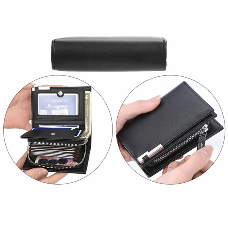 BAELLERRY 1102 Heren Effen Kleur Korte Portemonnee met Ritsvak Design PU Leren Portemonnee voor Munten en Kaarten - Zwart