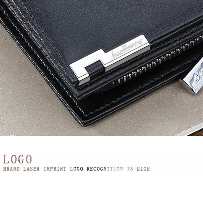 BAELLERRY 1102 Heren Effen Kleur Korte Portemonnee met Ritsvak Design PU Leren Portemonnee voor Munten en Kaarten - Zwart