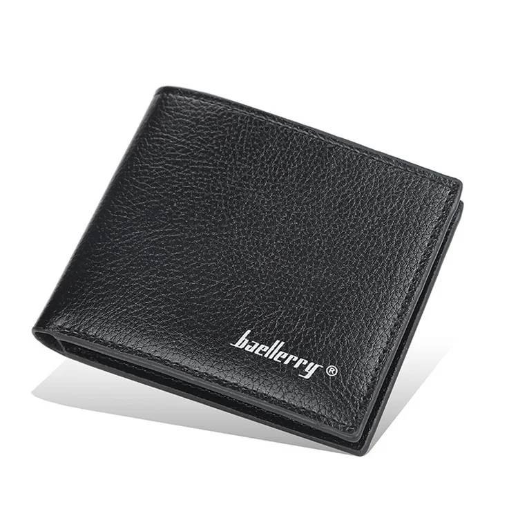 BAELLERRY 810 Textura de Litchi Couro PU Carteira Curta Masculina Bolsa de Armazenamento de Cartões e Dinheiro - Preto