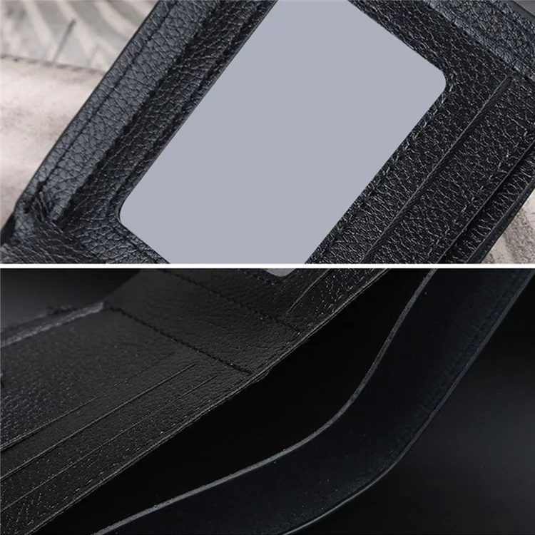 BAELLERRY 810 Textura de Litchi Couro PU Carteira Curta Masculina Bolsa de Armazenamento de Cartões e Dinheiro - Preto