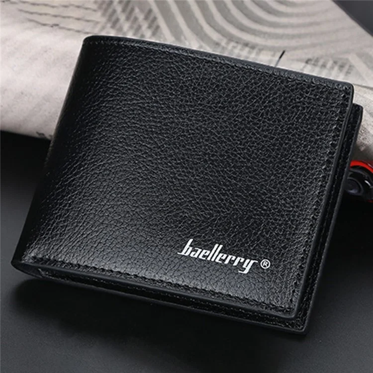 BAELLERRY 810 Textura de Litchi Couro PU Carteira Curta Masculina Bolsa de Armazenamento de Cartões e Dinheiro - Preto
