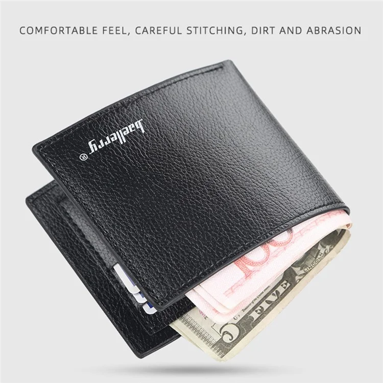 BAELLERRY 810 Textura de Litchi Couro PU Carteira Curta Masculina Bolsa de Armazenamento de Cartões e Dinheiro - Preto