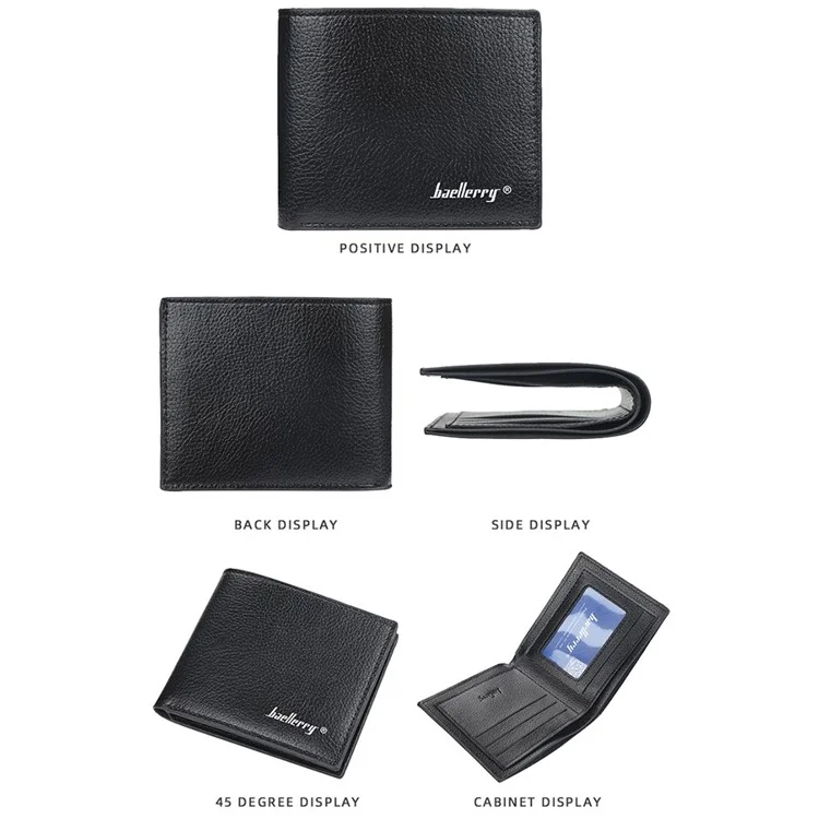 BAELLERRY 810 Textura de Litchi Couro PU Carteira Curta Masculina Bolsa de Armazenamento de Cartões e Dinheiro - Preto
