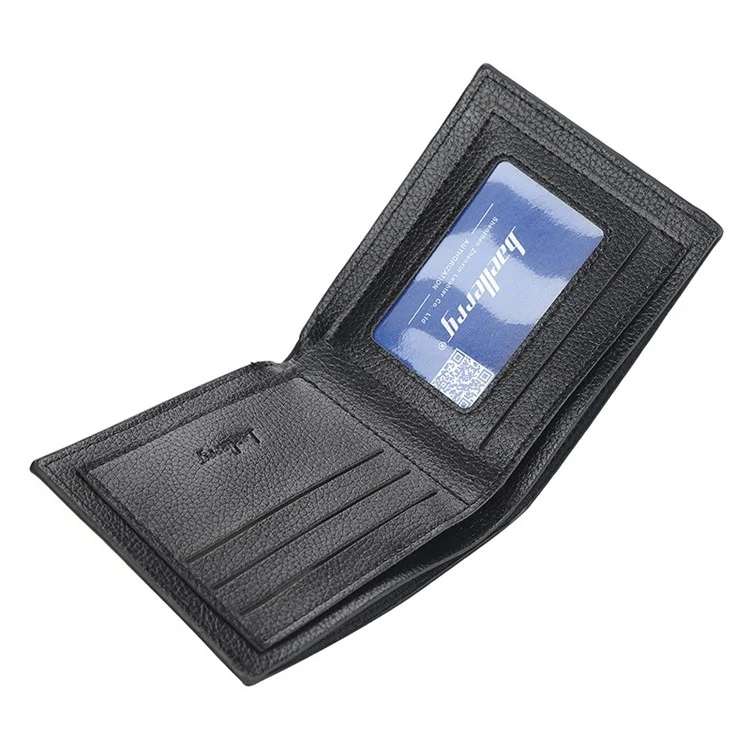 BAELLERRY 810 Textura de Litchi Couro PU Carteira Curta Masculina Bolsa de Armazenamento de Cartões e Dinheiro - Preto