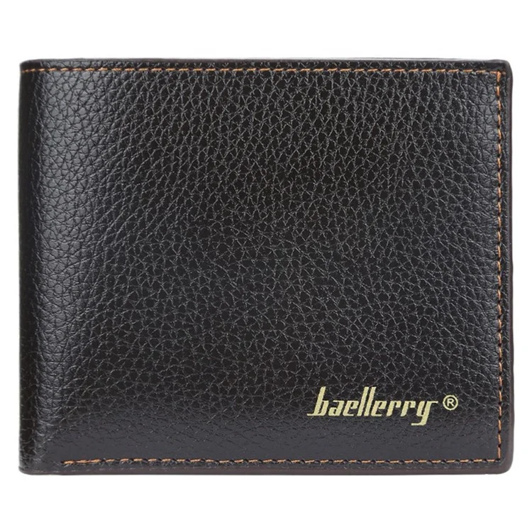 BAELLERRY 810 Textura de Litchi Couro PU Carteira Curta Masculina Bolsa de Armazenamento de Cartões e Dinheiro - Preto