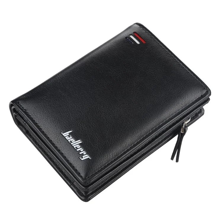 BAELLERRY D3216 Men Snap Button Cash Card Holder PU Leather Zipper Coin Purse Short Wallet - Black