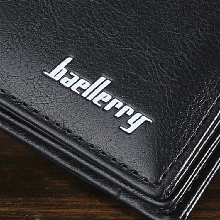 BAELLERRY D3216 Men Snap Button Cash Card Holder PU Leather Zipper Coin Purse Short Wallet - Black