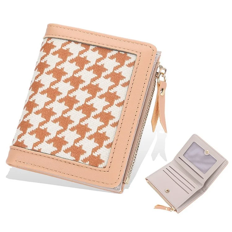 BAELLERRY N2375 Houndstooth Small Wallet Women Short Coin Purse Zipper Card Holder - Albaricoque