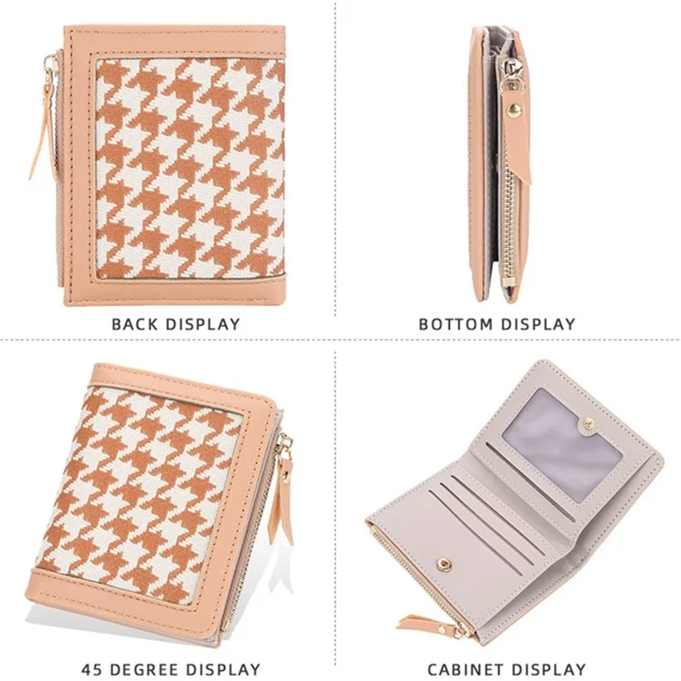 BAELLERRY N2375 Houndstooth Small Wallet Women Short Coin Purse Zipper Card Holder - Albaricoque