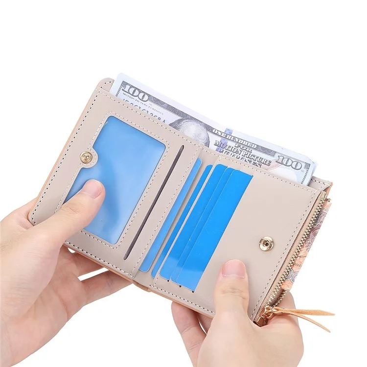 BAELLERRY N2375 Houndstooth Small Wallet Women Short Coin Purse Zipper Card Holder - Albaricoque